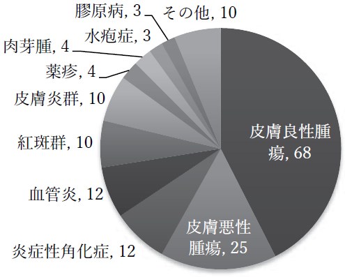 皮膚病理検査数（皮膚生検、皮膚腫瘍切除など）161件の内訳