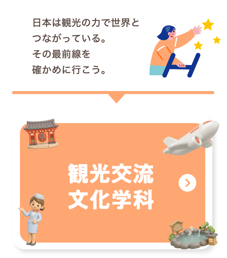 観光交流文化学科 日本の地域の現場は観光の力で世界とつながっている。その現場を確かめに行こう。