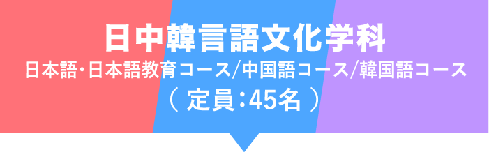 日中韓言語文化学科 日本語・日本語教育コース/中国語コース/韓国語コース（ 定員：45名 ）